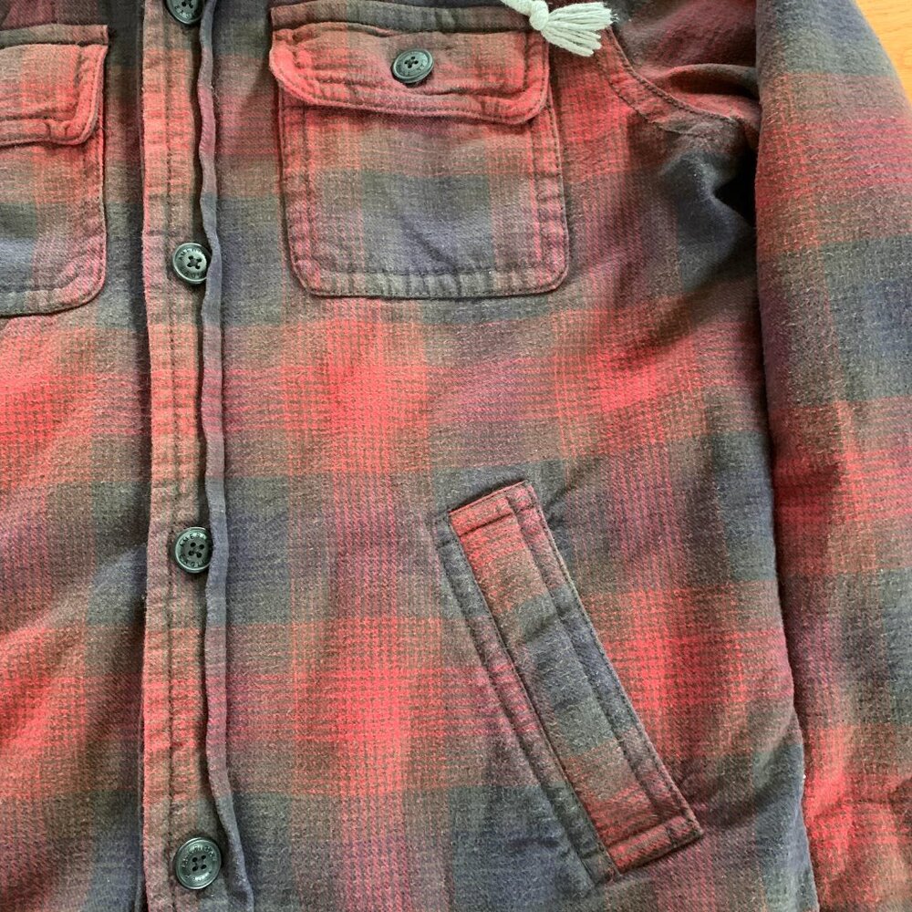 American‎ Eagle Mens S Plaid Sherpa Lined Full Button Jacket Hooded Y2K - Picture 5 of 8